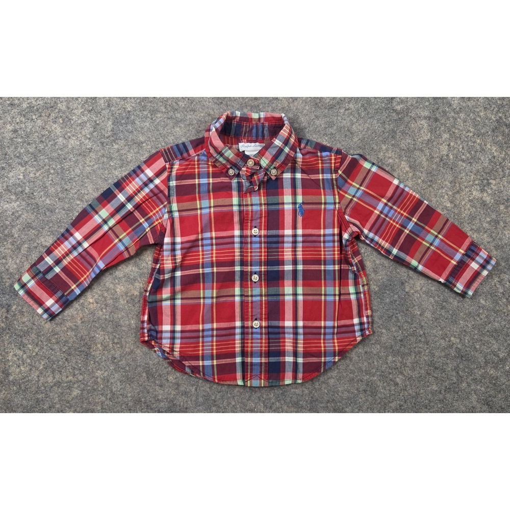 Polo Ralph Lauren Baby Boy Red Multi Plaid Button Down Shirt 12M Long Sleeve